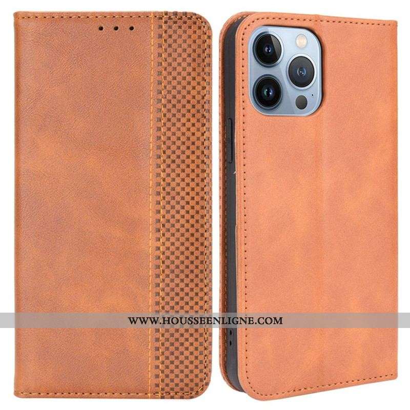 Flip Cover iPhone 14 Plus Effet Cuir Vintage Stylisé