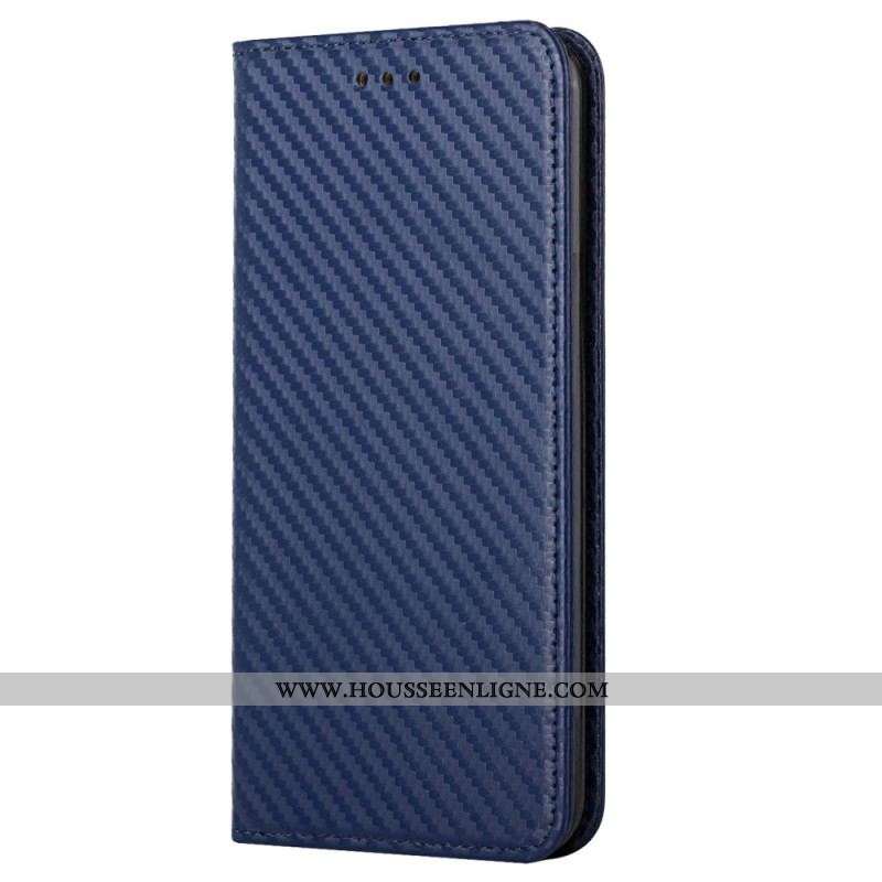 Flip Cover iPhone 14 Plus Fibre Carbone avec Lanière