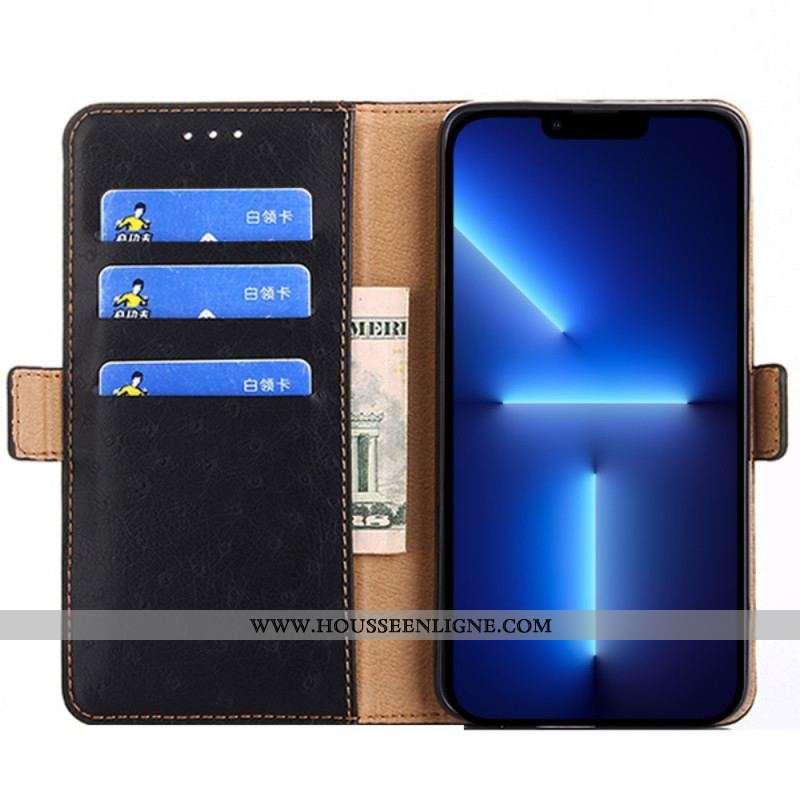 Flip Cover iPhone 14 Plus Style Cuir Autruche