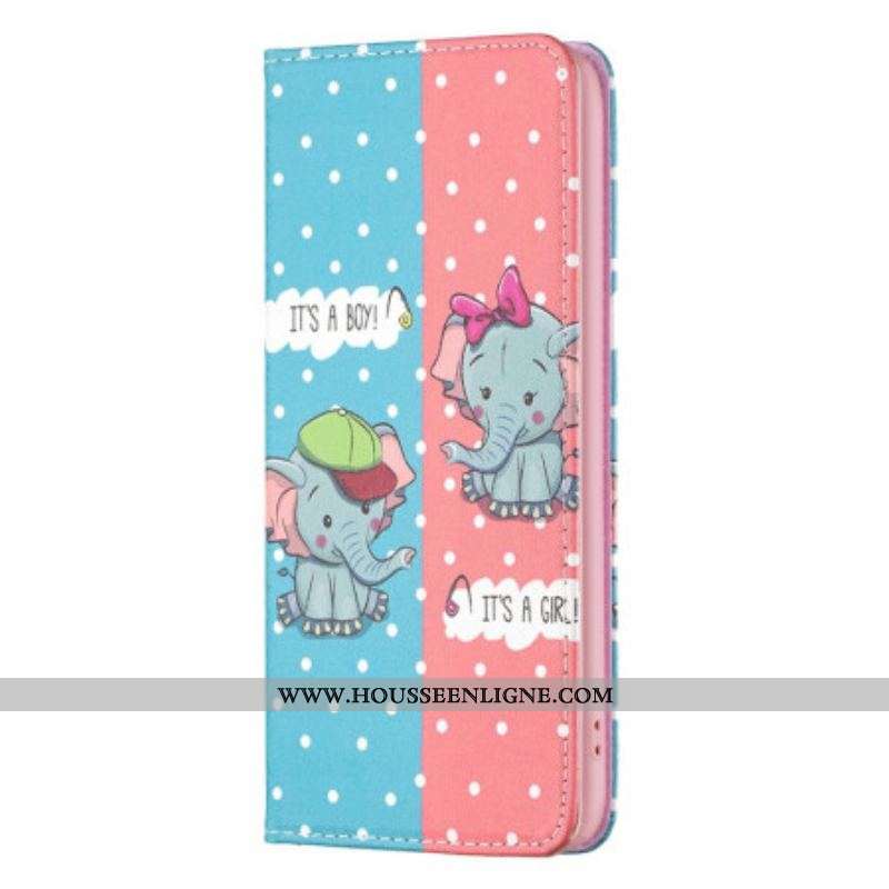Flip Cover iPhone 14 Pro Bébés Éléphants