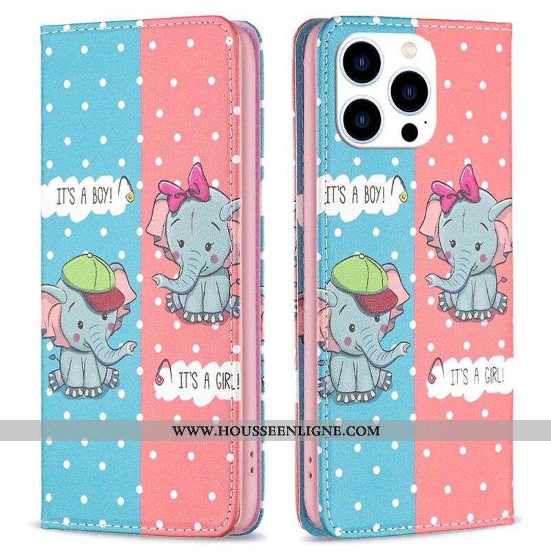 Flip Cover iPhone 14 Pro Bébés Éléphants