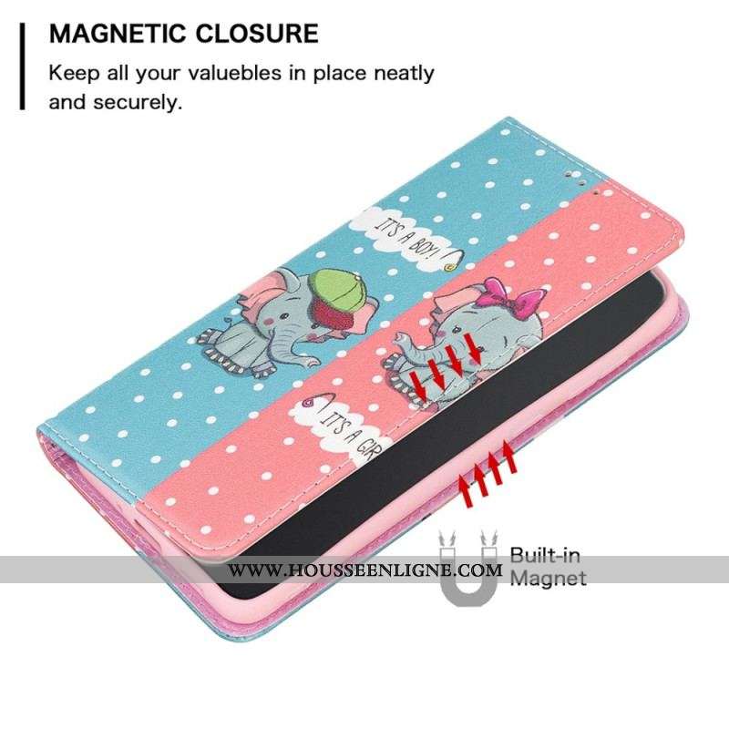 Flip Cover iPhone 14 Pro Max Bébés Éléphants