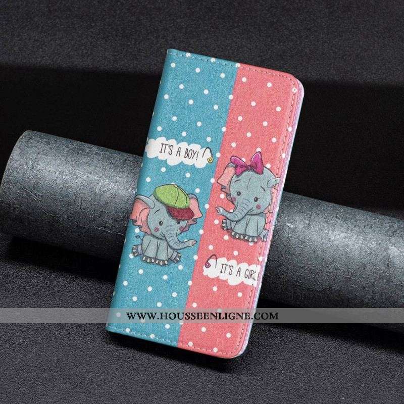 Flip Cover iPhone 14 Pro Max Bébés Éléphants
