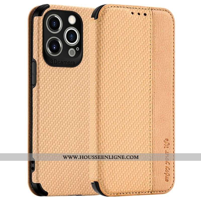 Flip Cover iPhone 14 Pro Max Fibre Carbone Fermoir Ventouse