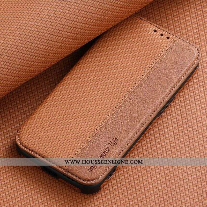 Flip Cover iPhone 14 Pro Max Fibre Carbone Fermoir Ventouse