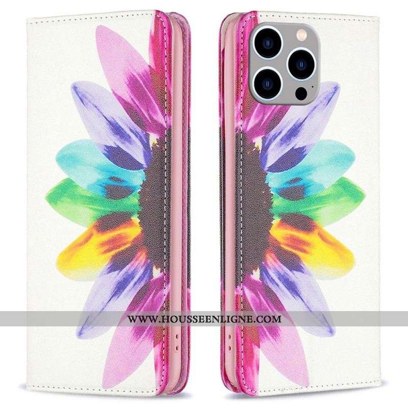 Flip Cover iPhone 14 Pro Max fleur Aquarelle