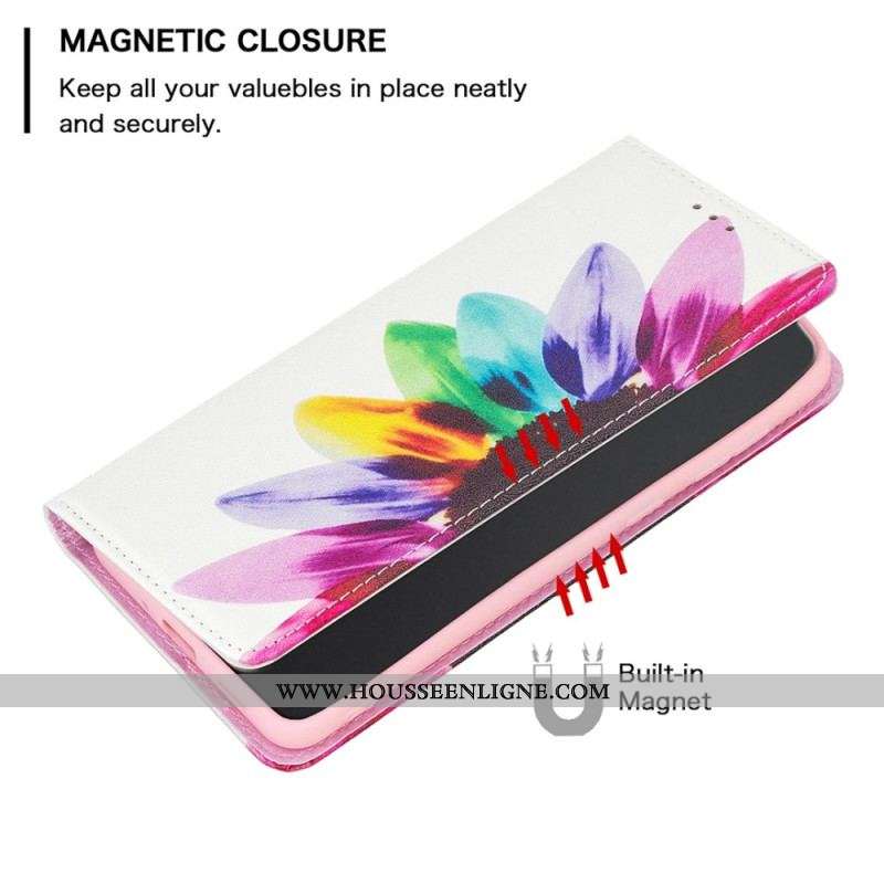 Flip Cover iPhone 14 Pro Max fleur Aquarelle