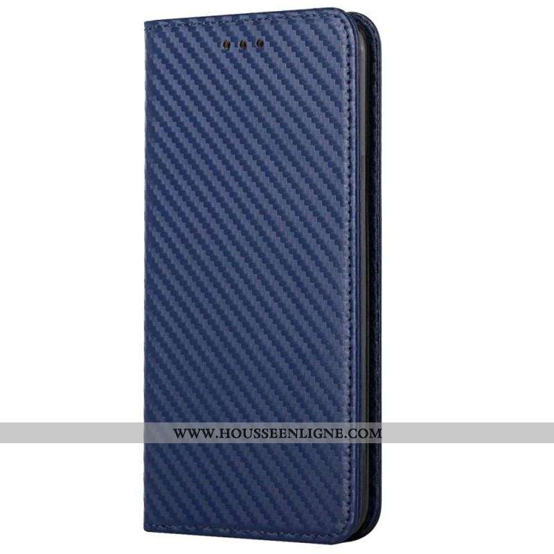 Flip Cover iPhone 14 Pro Style Fibre Carbone à Lanière