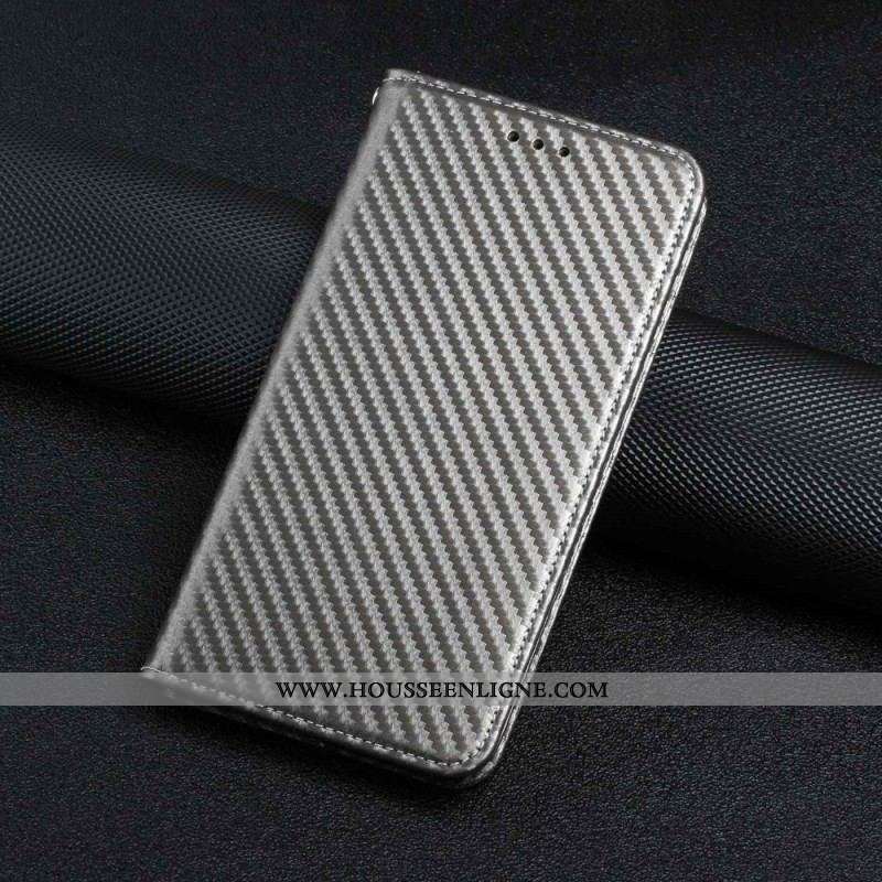Flip Cover iPhone 14 Pro Style Fibre Carbone à Lanière