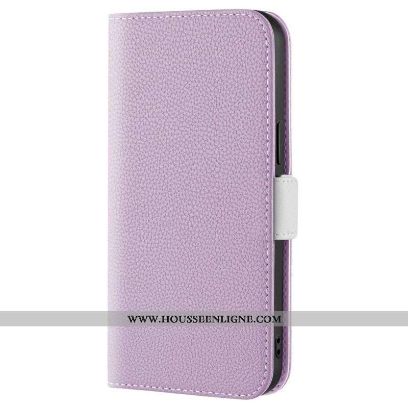 Flip Cover iPhone 14 Simili Cuir Litchi