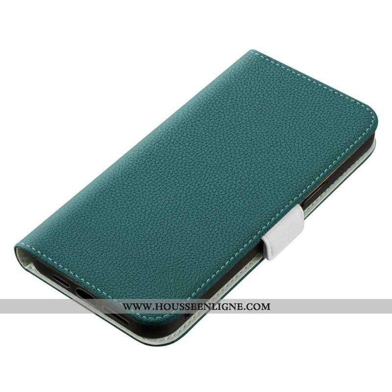Flip Cover iPhone 14 Simili Cuir Litchi