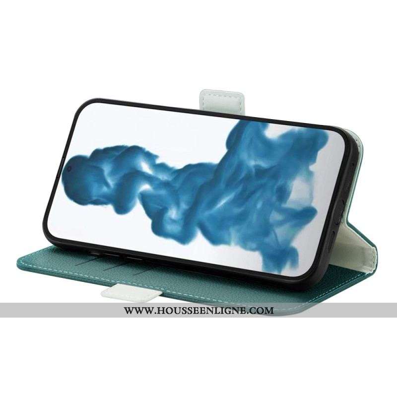 Flip Cover iPhone 14 Simili Cuir Litchi