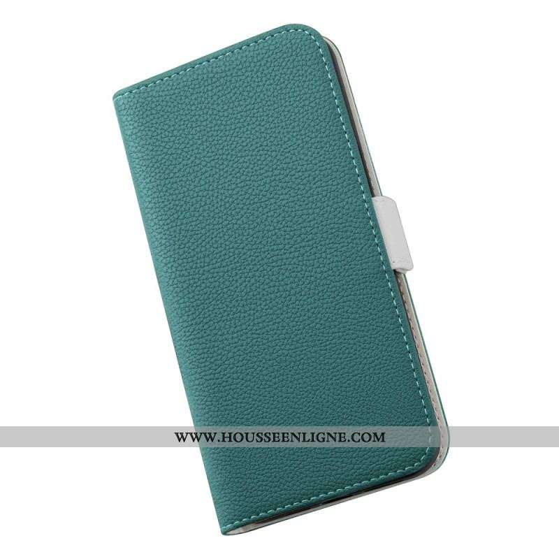 Flip Cover iPhone 14 Simili Cuir Litchi