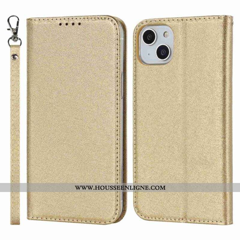 Flip Cover iPhone 14 Soie à Lanière