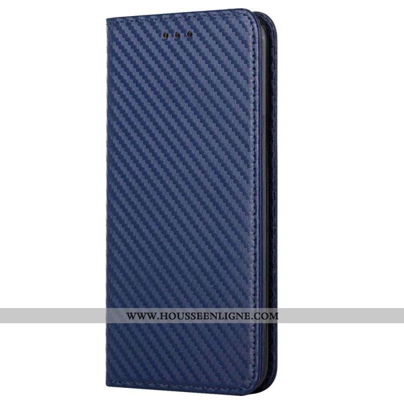 Flip Cover iPhone 14 Style Fibre Carbone à Lanière