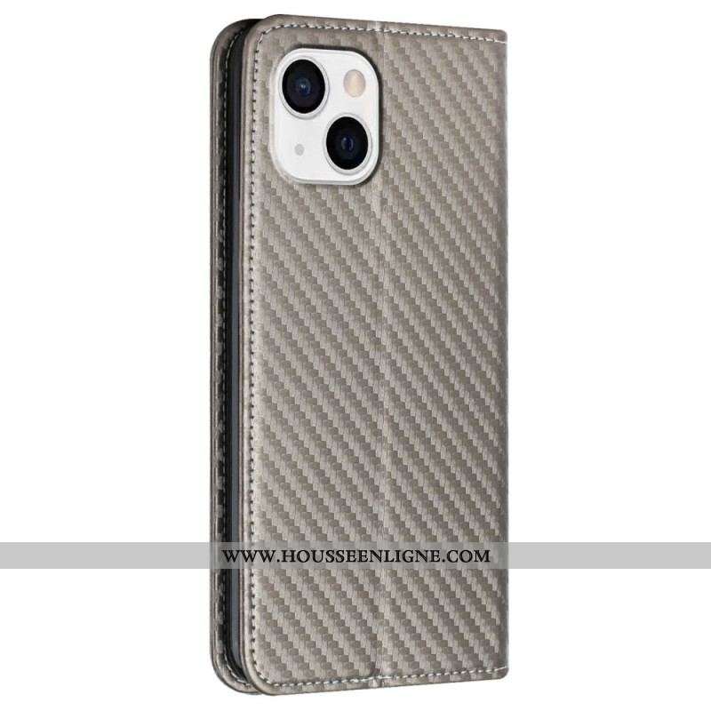 Flip Cover iPhone 14 Style Fibre Carbone à Lanière