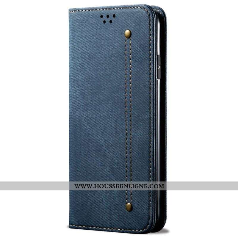 Flip Cover iPhone 14 Tissu Jeans