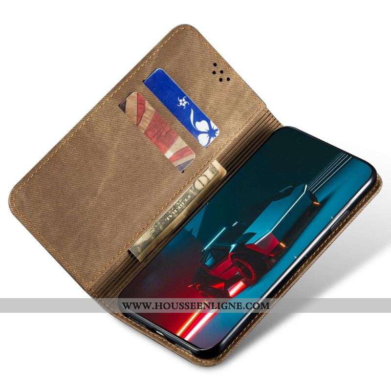 Flip Cover iPhone 14 Tissu Jeans