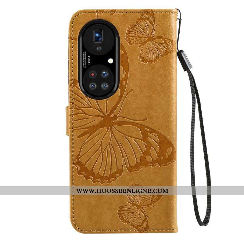 Housse Huawei P50 Pro Papillons Géants à Lanière