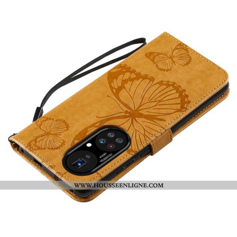 Housse Huawei P50 Pro Papillons Géants à Lanière