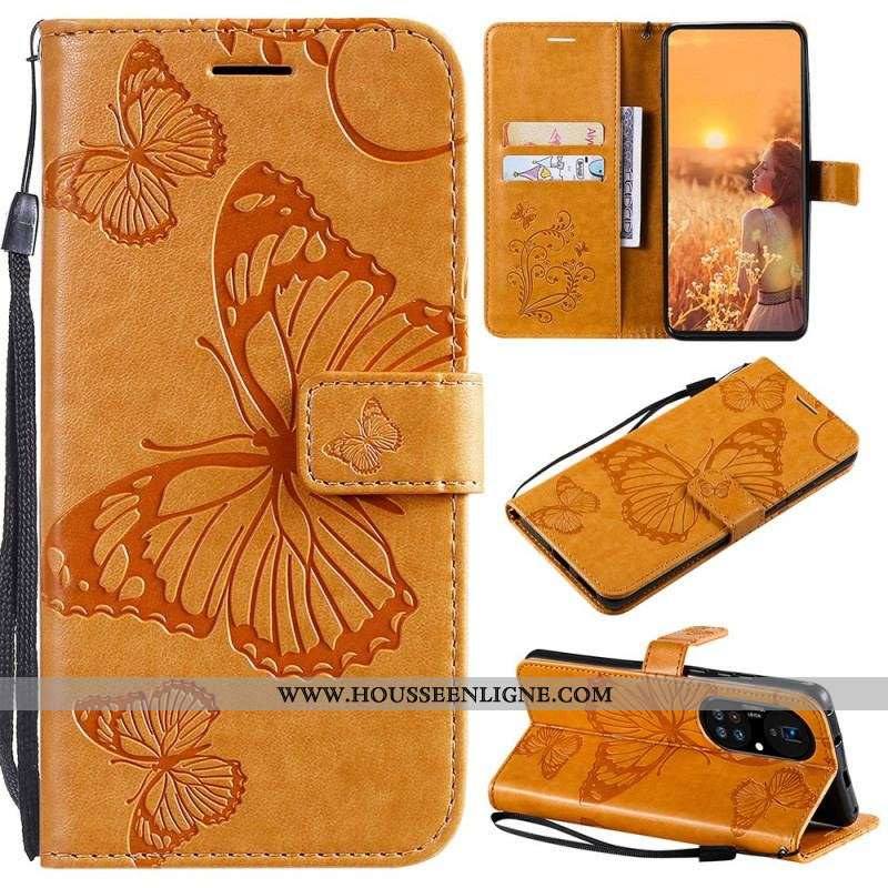 Housse Huawei P50 Pro Papillons Géants à Lanière