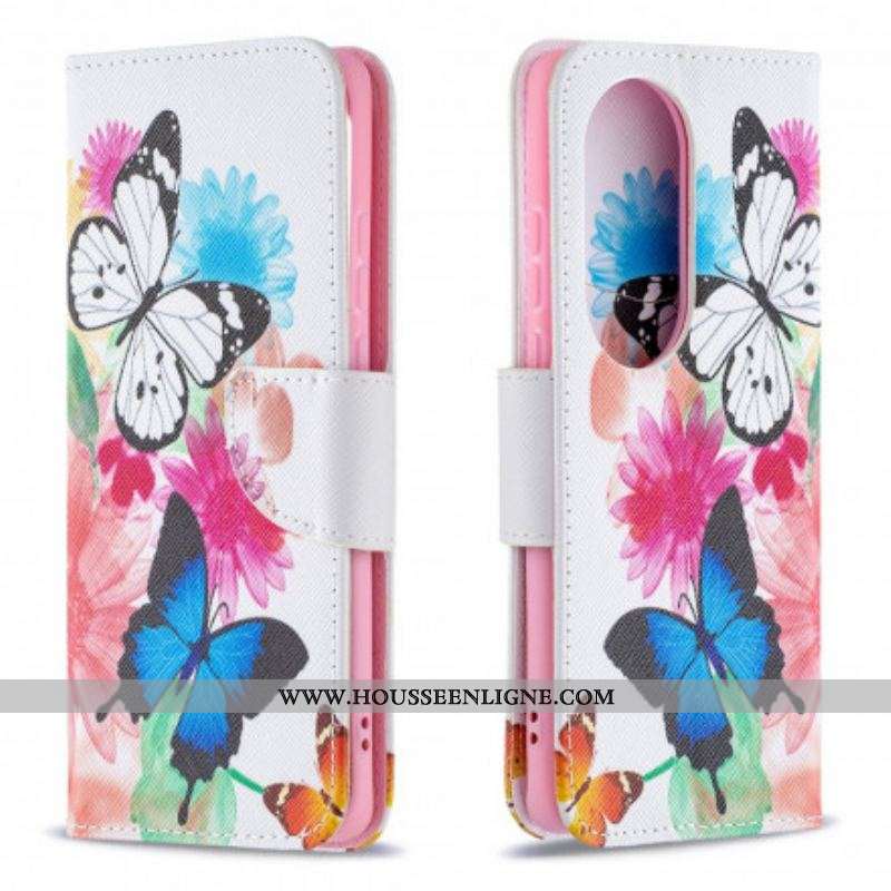 Housse Huawei P50 Pro Papillons et Fleurs Peints