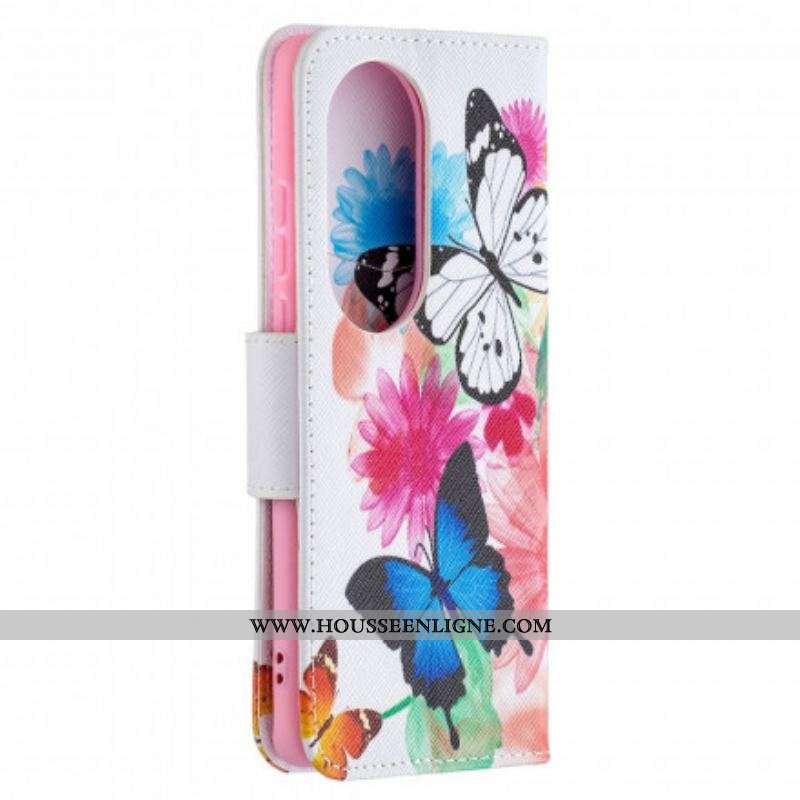 Housse Huawei P50 Pro Papillons et Fleurs Peints