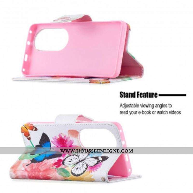 Housse Huawei P50 Pro Papillons et Fleurs Peints