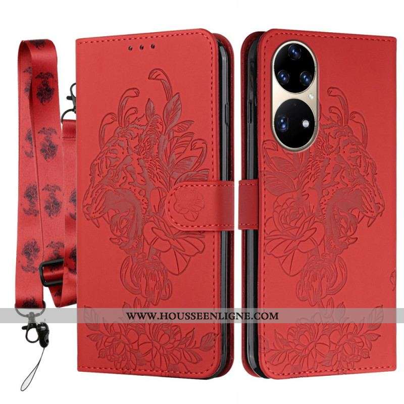 Housse Huawei P50 Pro Tigre Baroque à Lanière