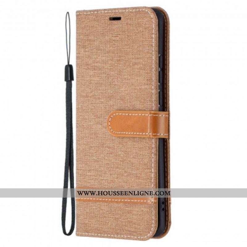 Housse Huawei P50 Pro Tissu et Effet Cuir à Lanière