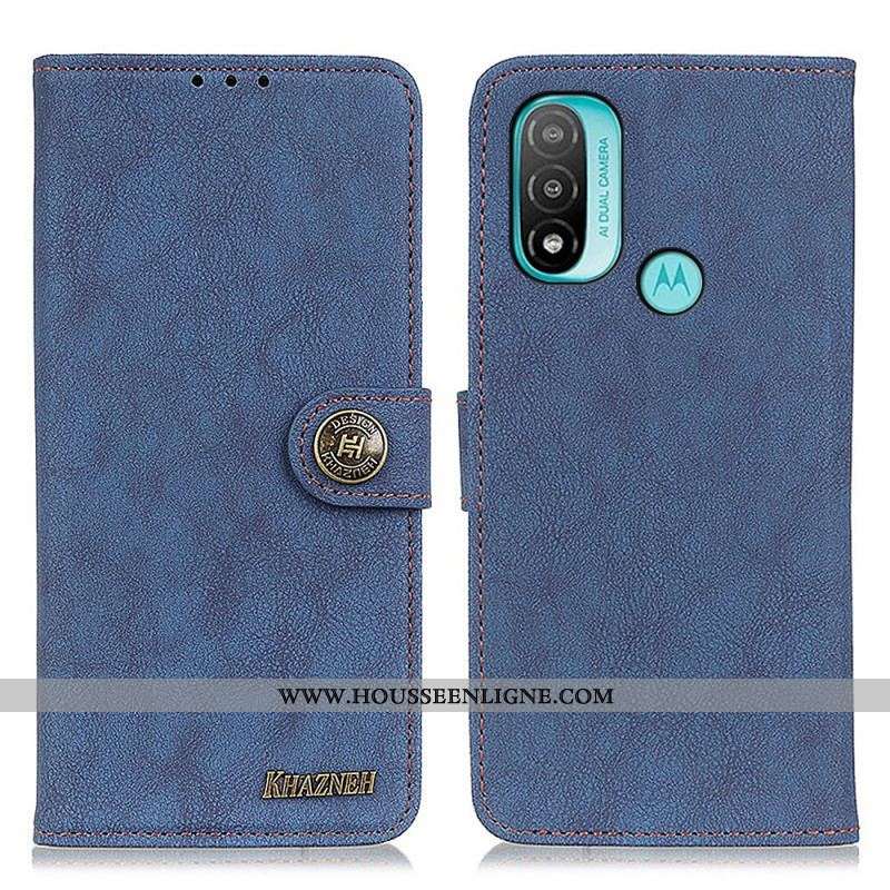 Housse Moto E40 / E30 / E20 Cuir Fendu Rétro KHAZNEH