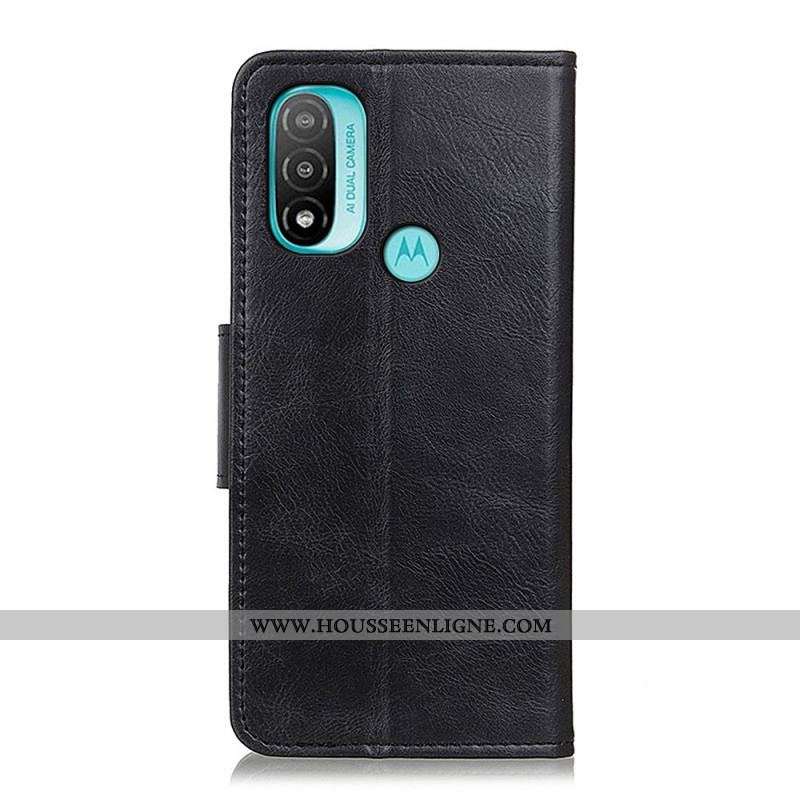 Housse Moto E40 / E30 / E20 Effet Cuir Fermoir Réversible