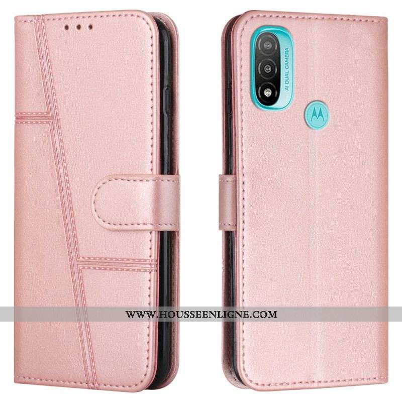 Housse Moto E40 / E30 / E20 Effet Cuir Géo à Lanière