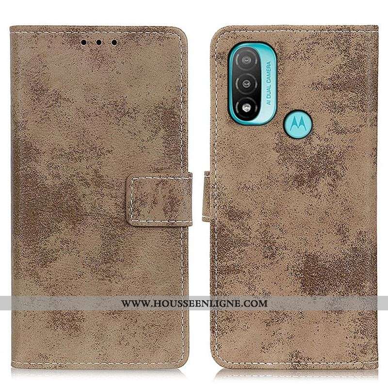 Housse Moto E40 / E30 / E20 Effet Cuir Vintage