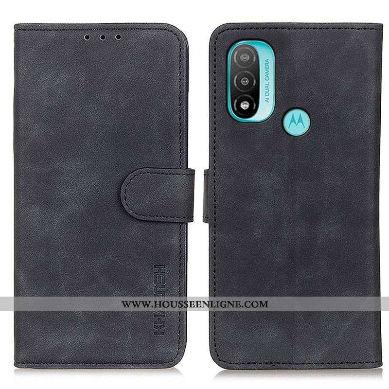 Housse Moto E40 / E30 / E20 Effet Cuir Vintage KHAZNEH