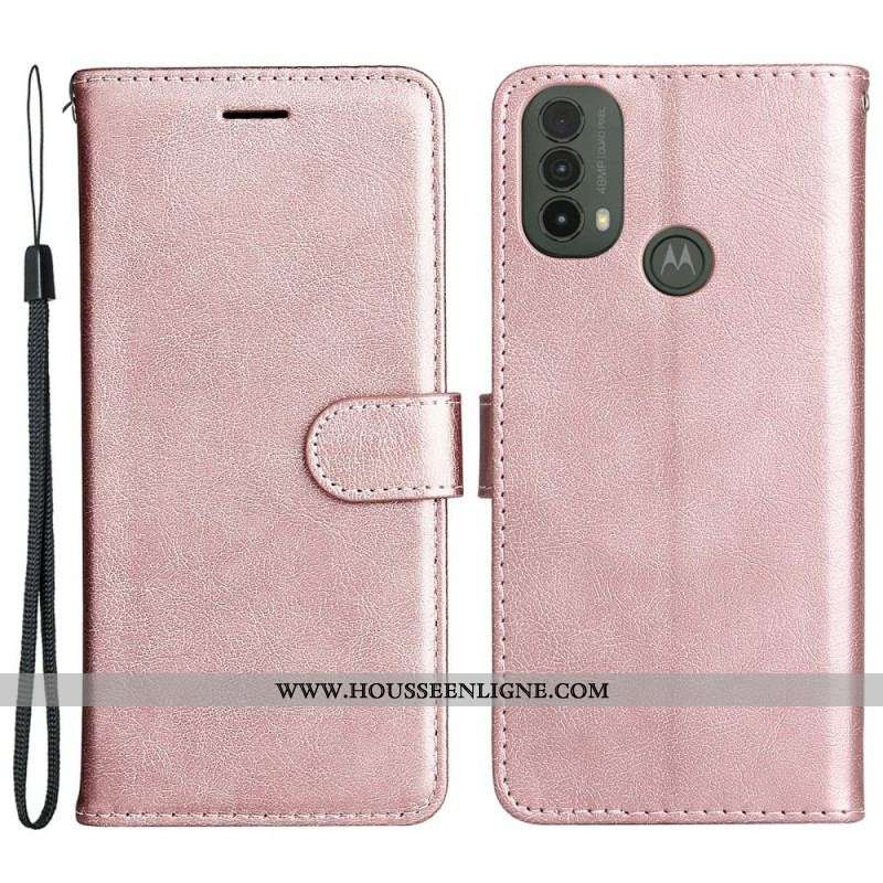Housse Moto E40 / E30 / E20 Effet Cuir à Lanière