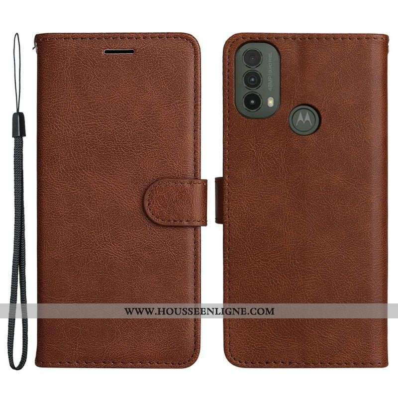Housse Moto E40 / E30 / E20 Effet Cuir à Lanière