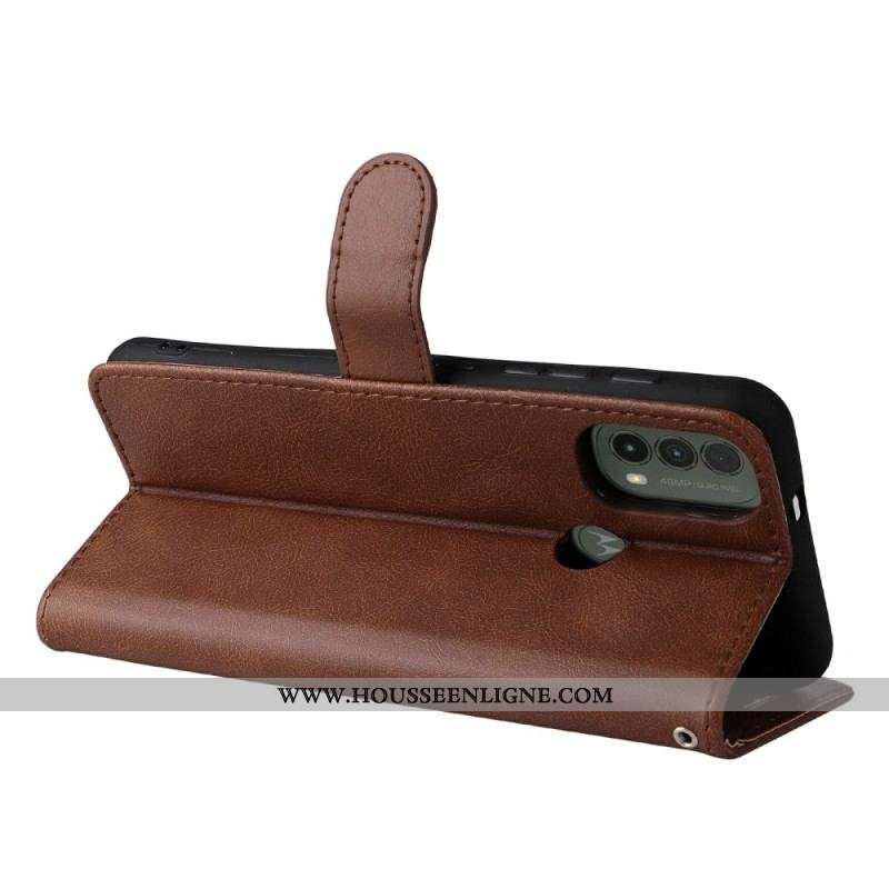 Housse Moto E40 / E30 / E20 Effet Cuir à Lanière