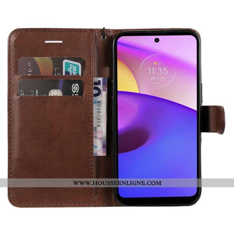 Housse Moto E40 / E30 / E20 Effet Cuir à Lanière