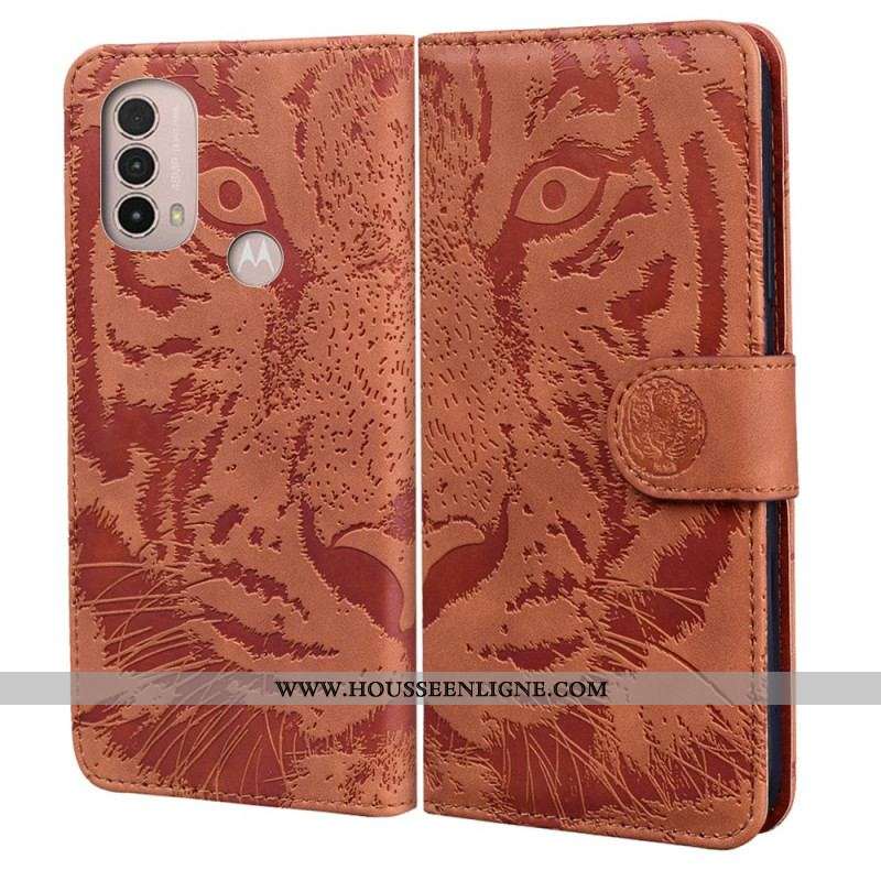 Housse Moto E40 / E30 / E20 Empreinte Face de Tigre
