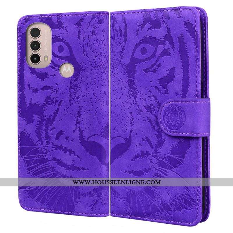 Housse Moto E40 / E30 / E20 Empreinte Face de Tigre