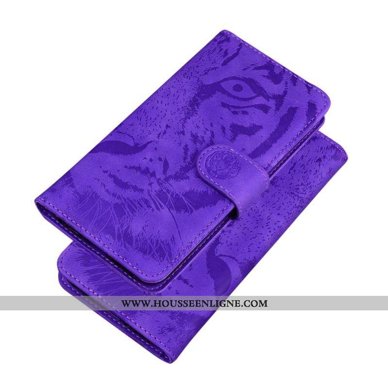 Housse Moto E40 / E30 / E20 Empreinte Face de Tigre