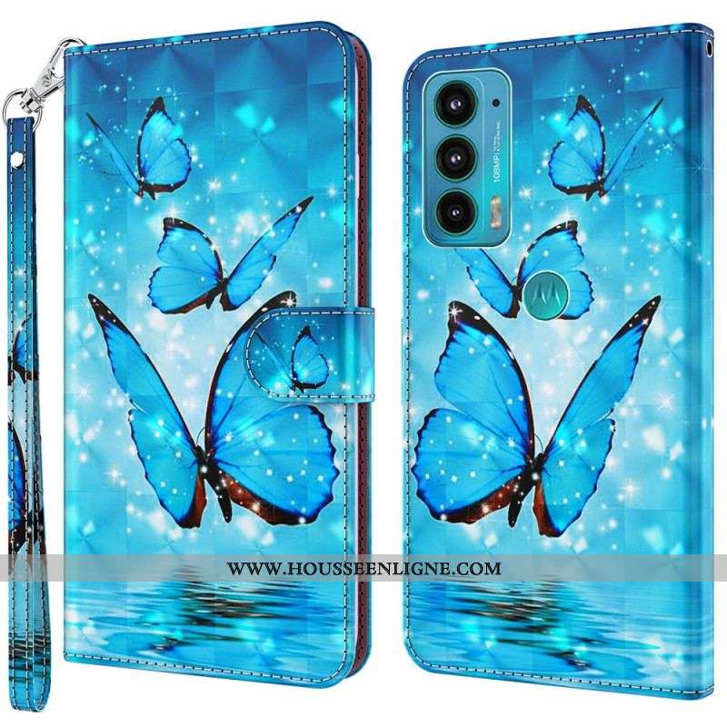 Housse Moto E40 / E30 / E20 Papillons Bleus Volants