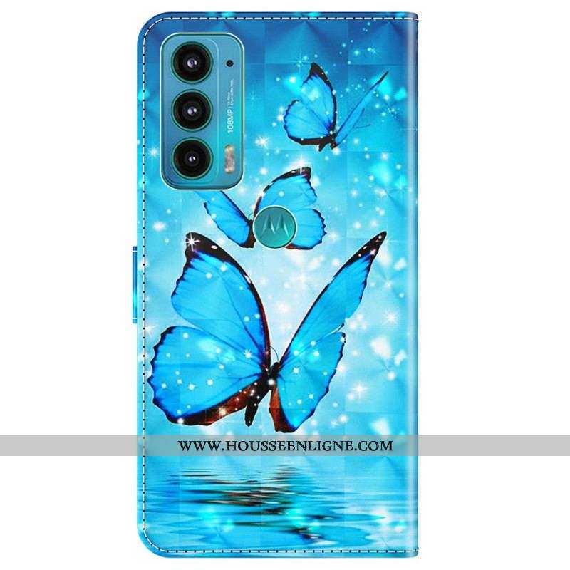 Housse Moto E40 / E30 / E20 Papillons Bleus Volants