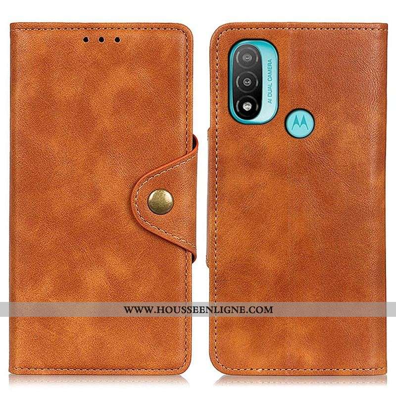 Housse Moto E40 / E30 / E20 Simili Cuir Vintage et Bouton