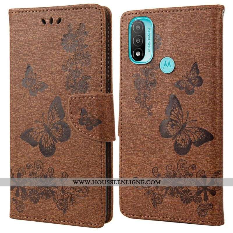 Housse Moto E40 / E30 / E20 Splendides Papillons à Lanière
