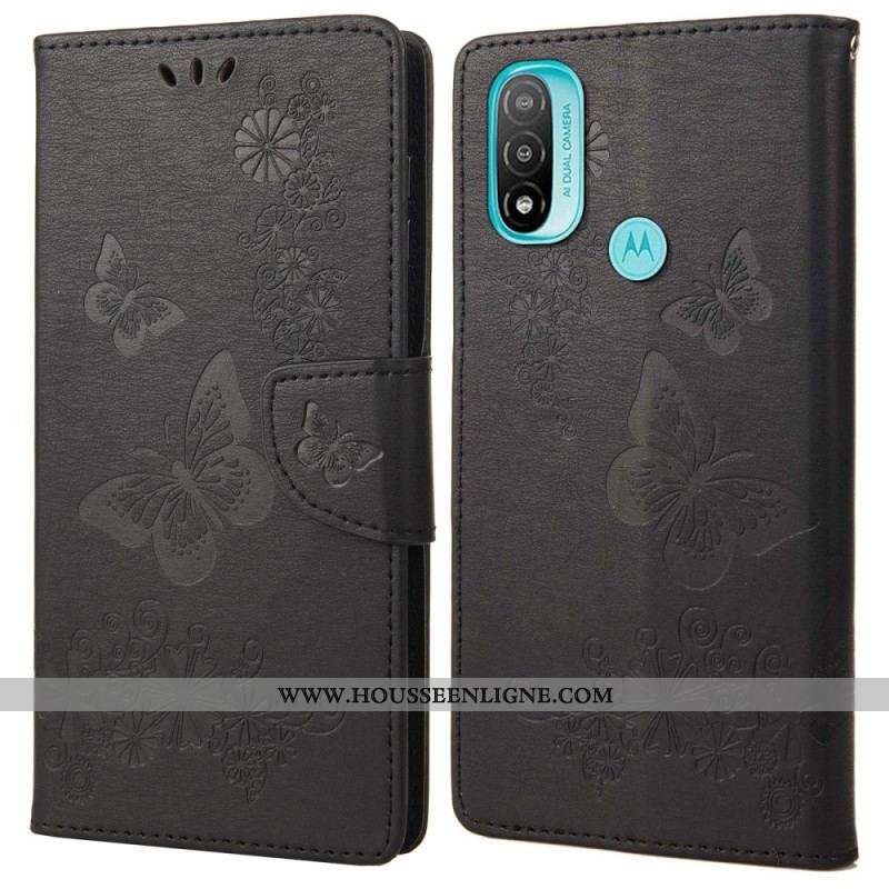 Housse Moto E40 / E30 / E20 Splendides Papillons à Lanière