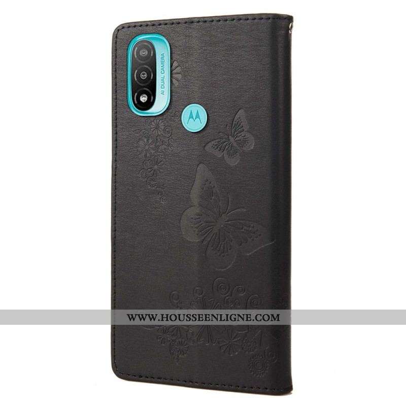 Housse Moto E40 / E30 / E20 Splendides Papillons à Lanière