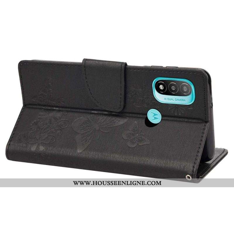 Housse Moto E40 / E30 / E20 Splendides Papillons à Lanière