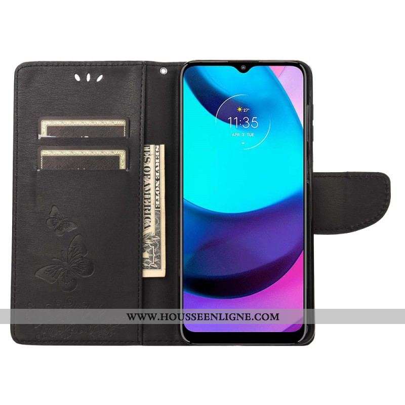 Housse Moto E40 / E30 / E20 Splendides Papillons à Lanière